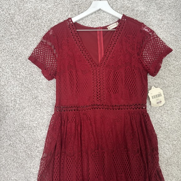 Altar'd State Mariska Brick Red Lace Semi-Sheer Embroidered Maxi Dress Womens L - Picture 2 of 14